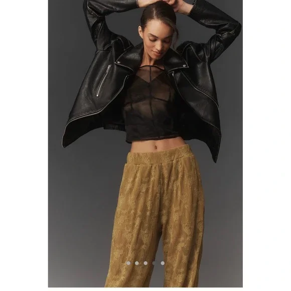 Anthropologie Maeve Floral Lace Harem Pants Mustard Gold Pleated Balloon Leg XS - Picture 3 of 5